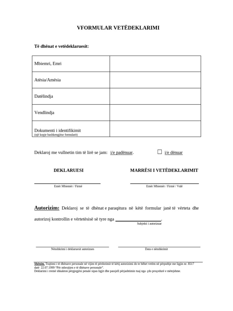Formulari I Vetdeklarimit - Gjendja Gjyqesore | PDF