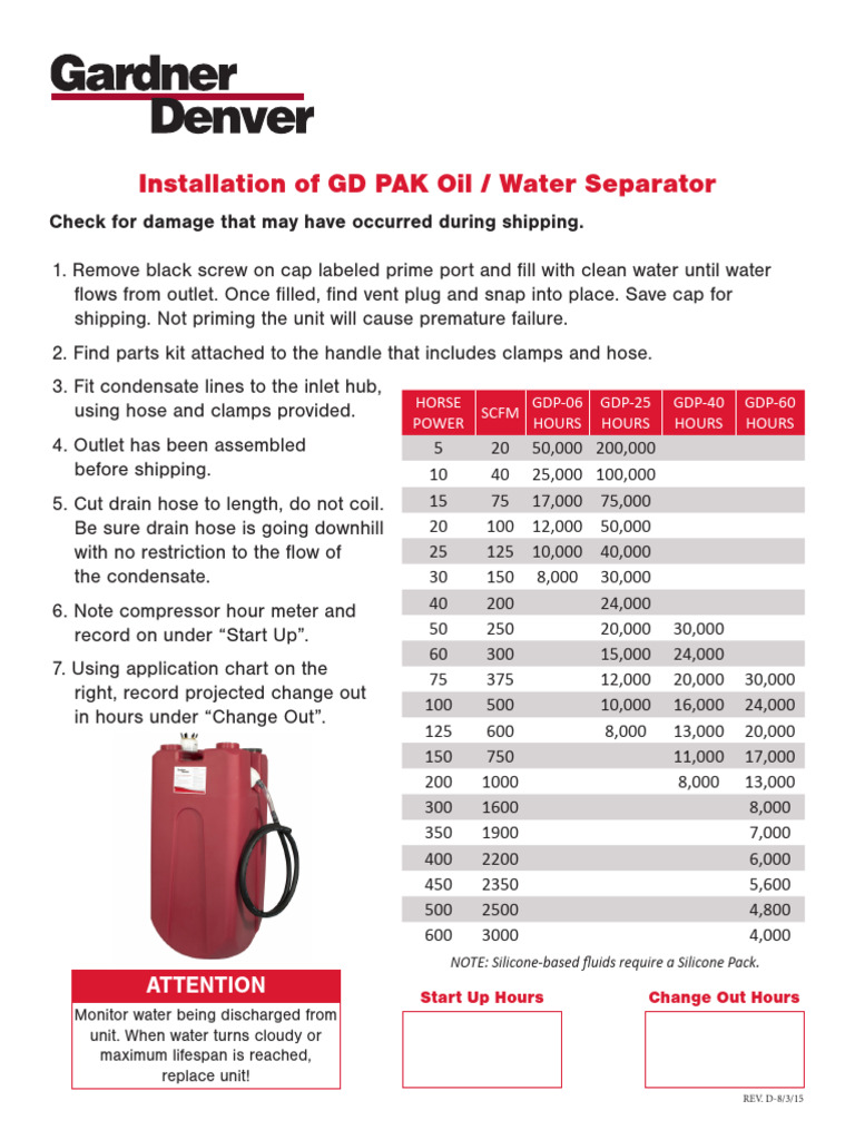GD PAK Oil/Water Separator Setup Guide | PDF | Gases | Energy Technology