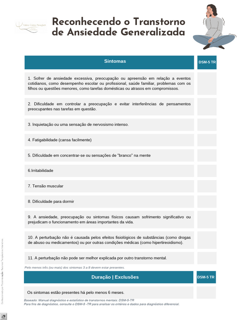 Sintomas de Ansiedade: Diagnóstico DSM-5 | PDF | Ansiedade | Transtorno ...