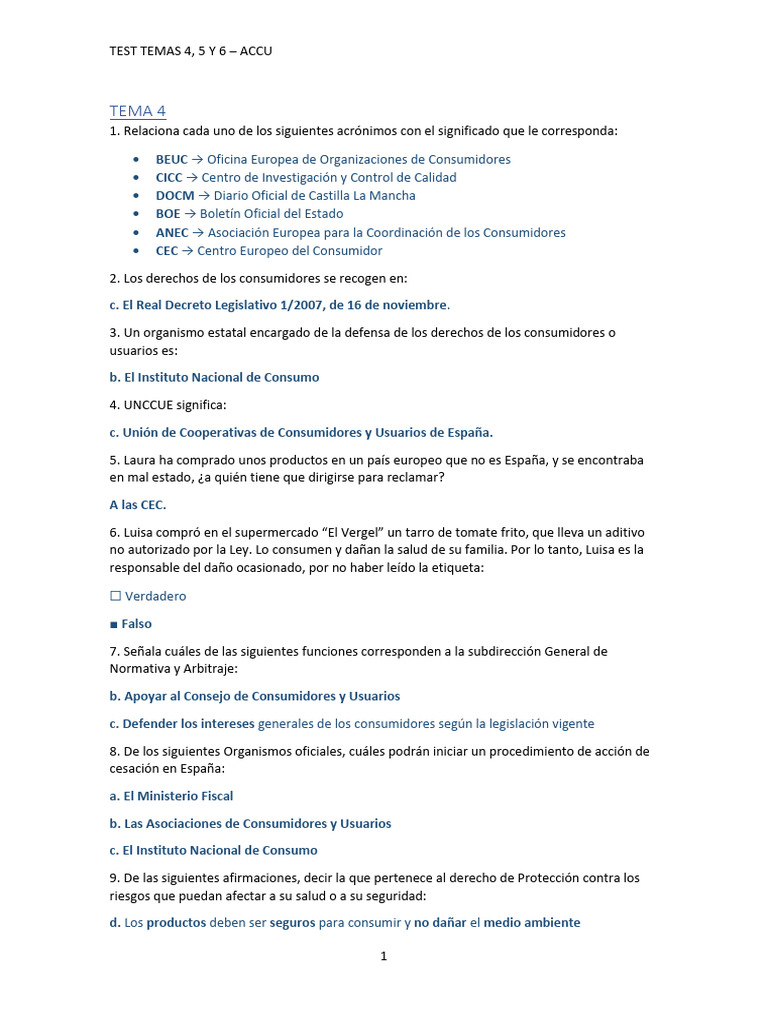 Accu - Test Temas 4, 5 y 6 | PDF | Los consumidores | Calidad (comercial)