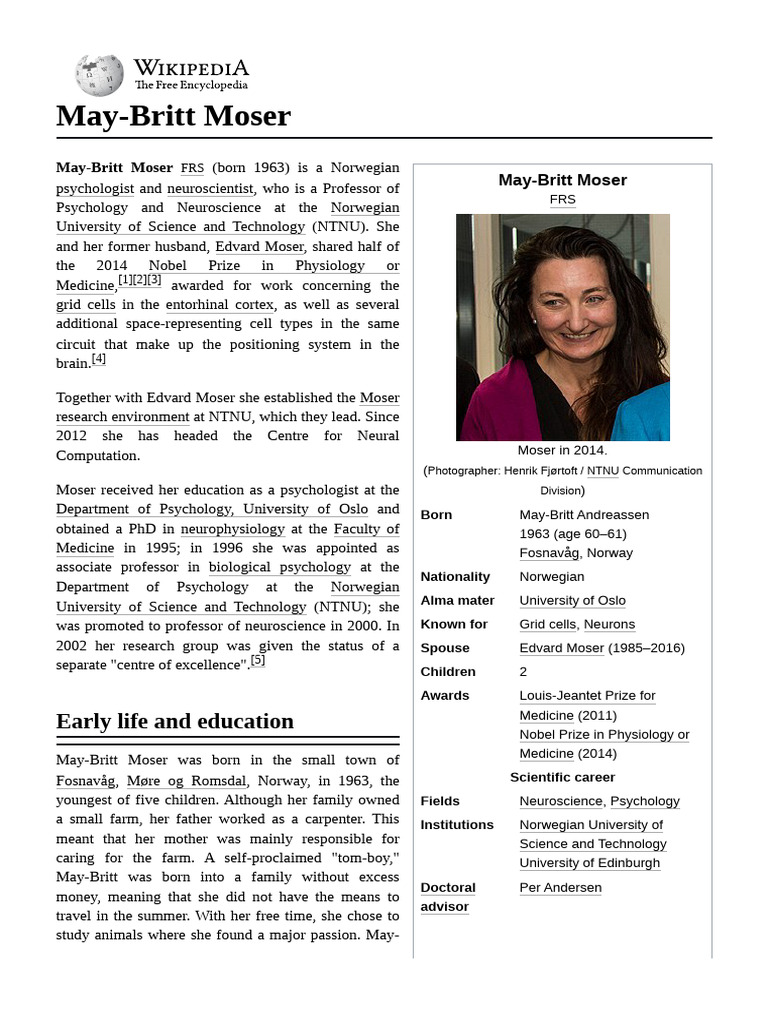 May-Britt_Moser | PDF | Neuroscience | Brain