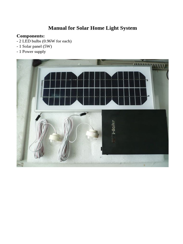 Solar Home Lighting System Manual | PDF