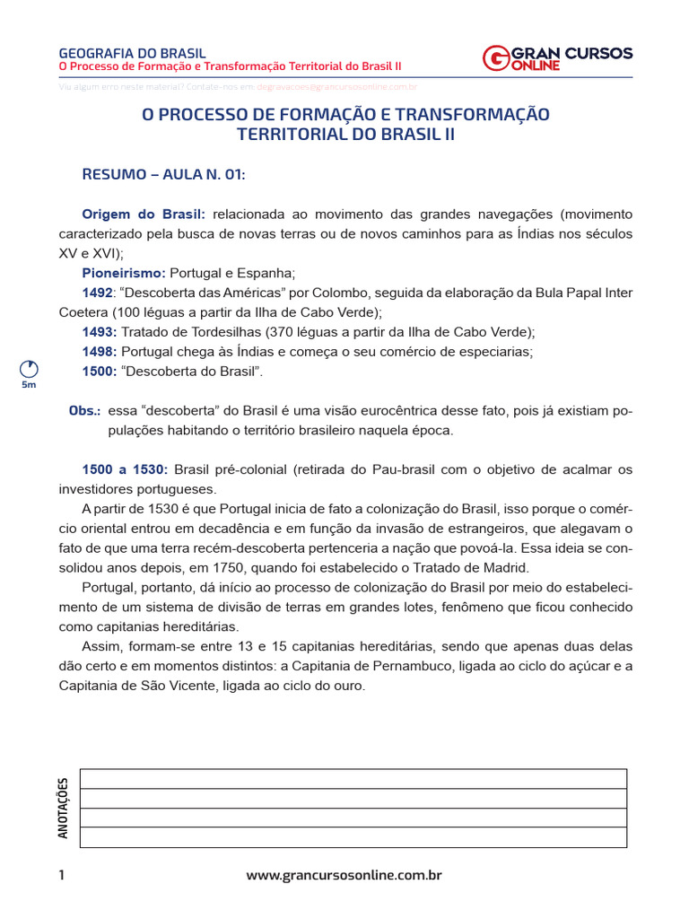 Formação Territorial do Brasil: História e Ciclos | PDF | Brasil ...