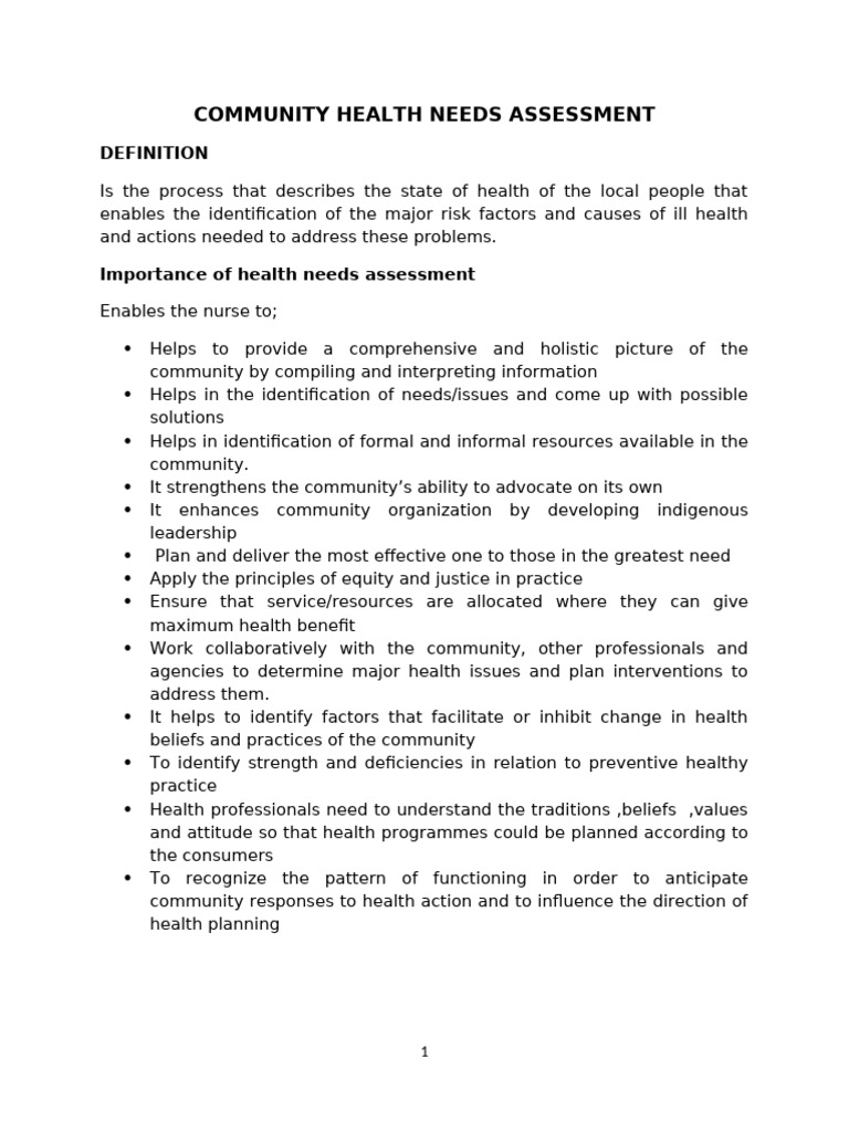 Community Health Needs Assessment | PDF | Needs Assessment | Goal