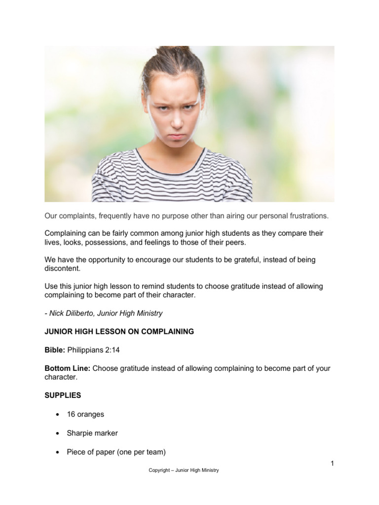 Junior High Lesson on Gratitude vs. Complaining | PDF | Gratitude | Jesus