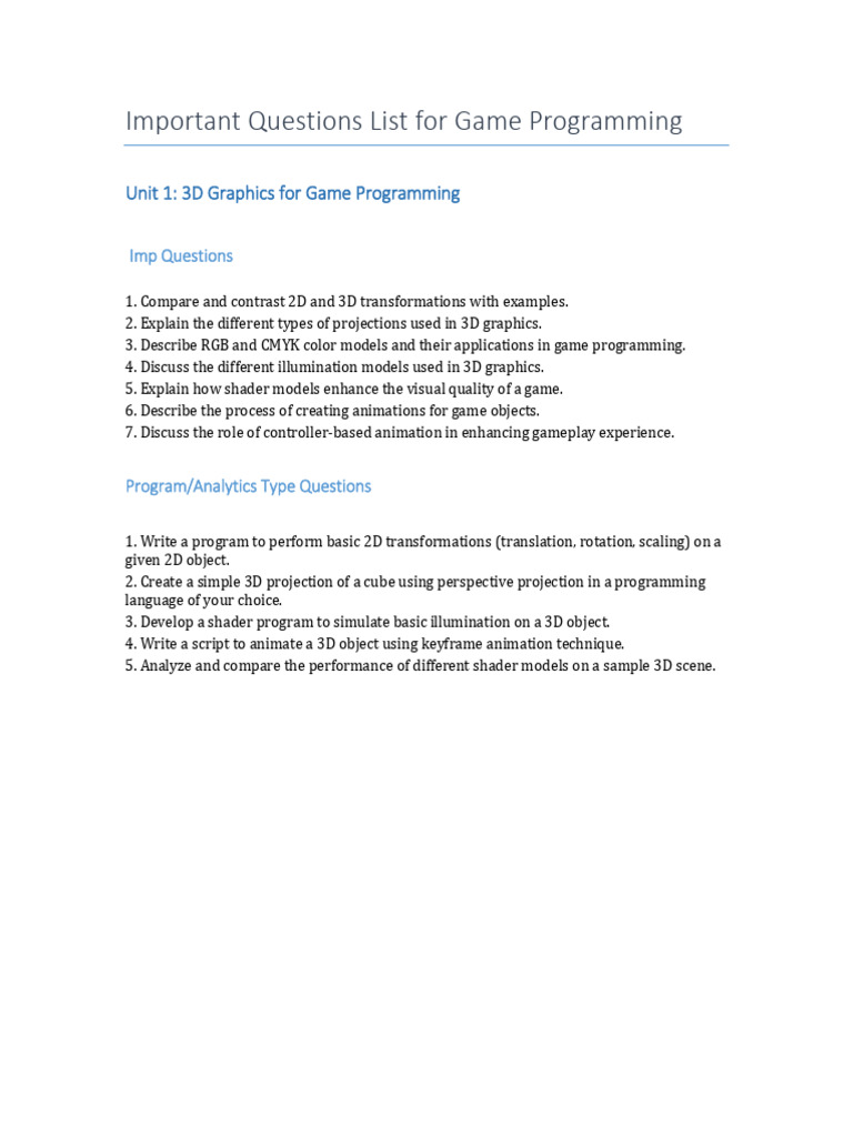Essential Game Programming Questions | PDF | Computers | Technology ...