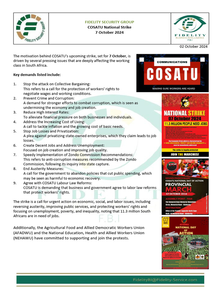 COSATU National Strike Demands 2024 | PDF | Cost Of Living | Unemployment