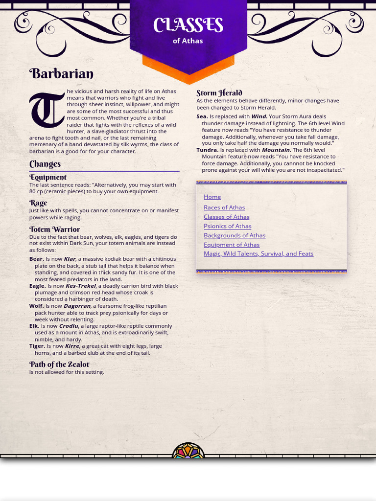 Classes of Athas - GM Binder | PDF | Young Adult