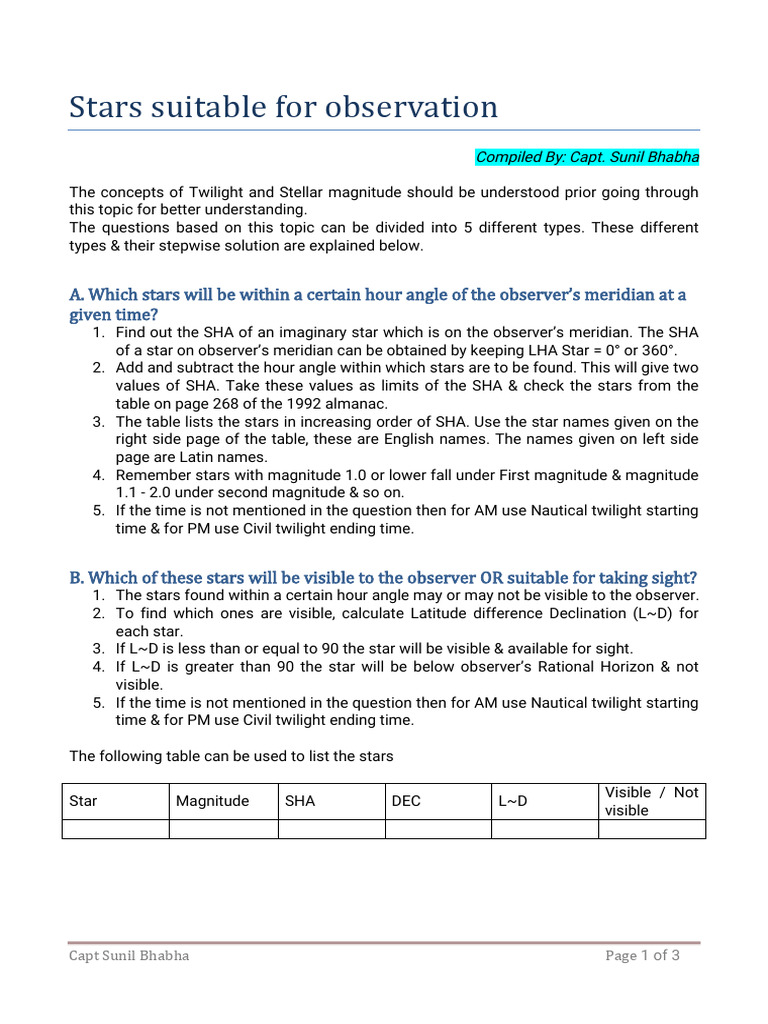 Stellar Observation Techniques Guide | PDF | Stars