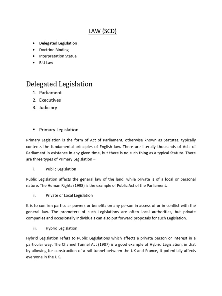 Delegated Legislation SCD-1 | PDF | Common Law | Political Charters