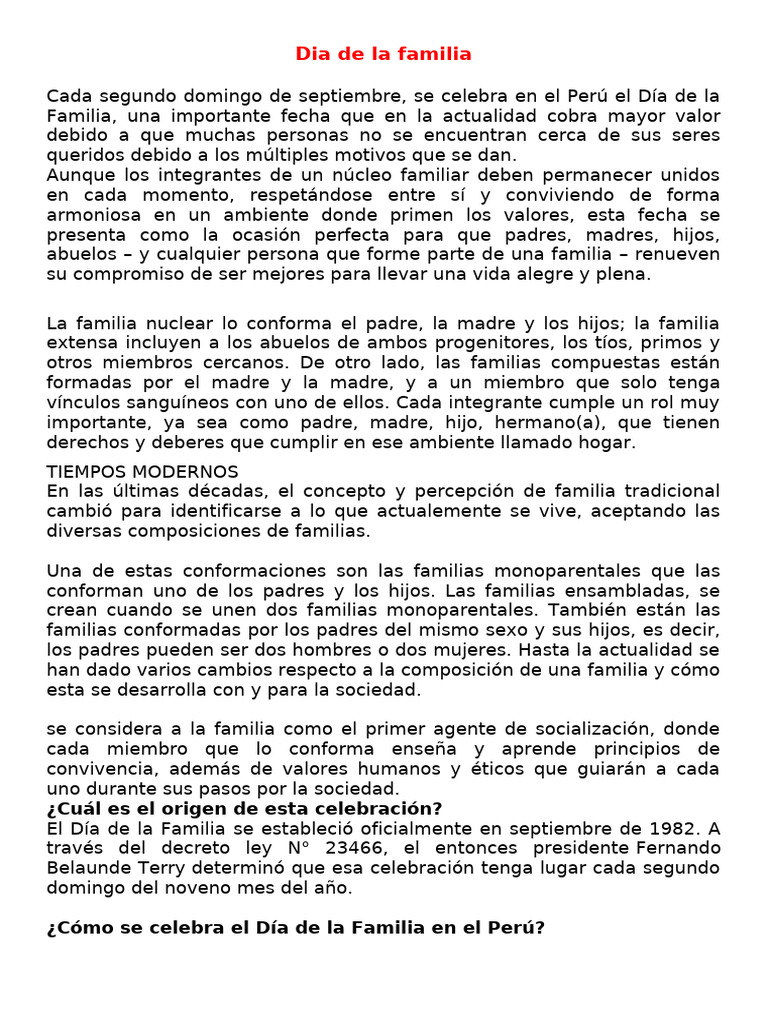 Día de la Familia en Perú: Celebración y Significado | PDF | María ...