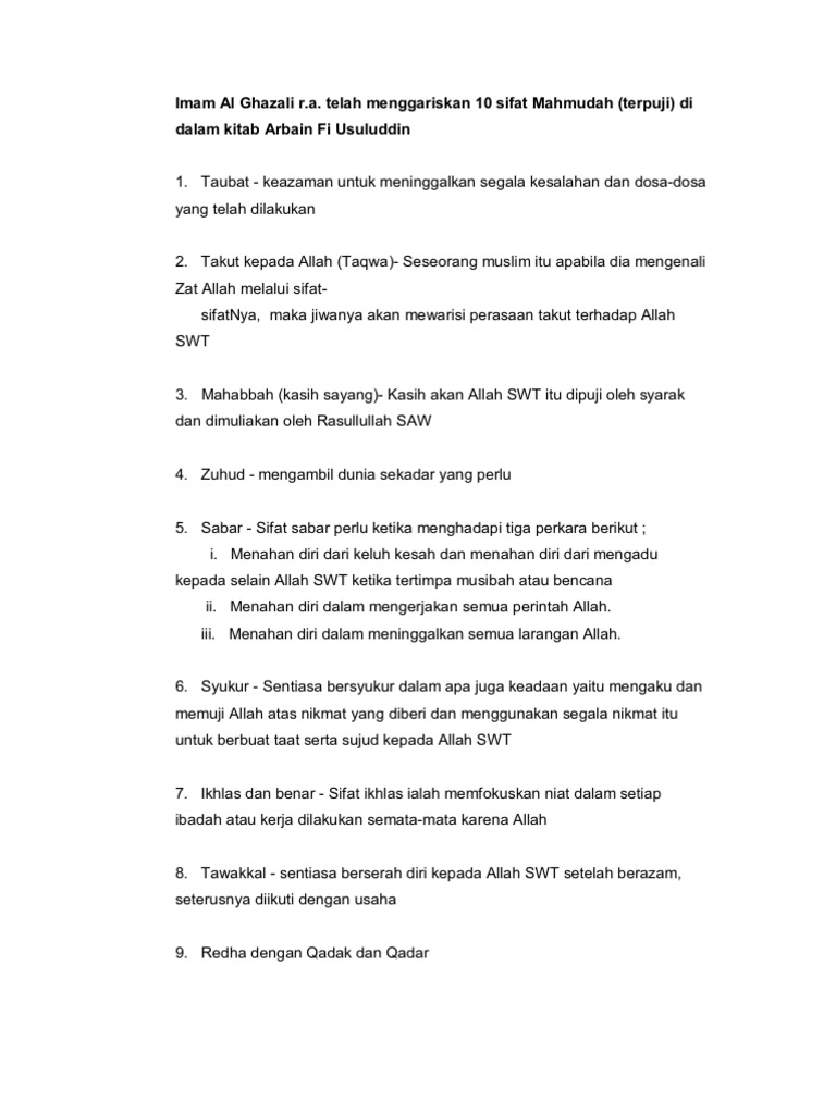 Sifat Mahmudah Dan Mazmumah Pdf