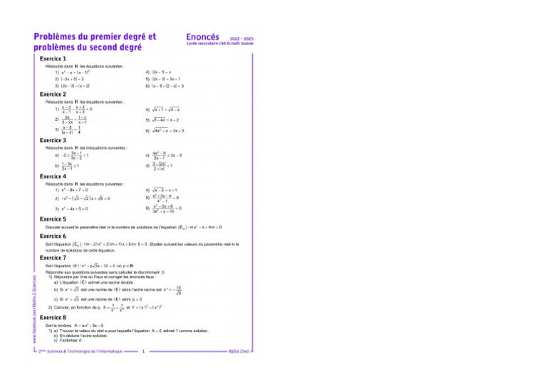 Math 2AS Probleme 1er 2 Eme Degree | PDF
