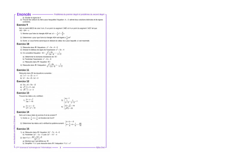 Math 2AS Probleme 1er 2 Eme Degree - Suite | PDF