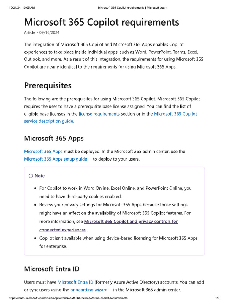 Microsoft 365 Copilot Requirements | PDF