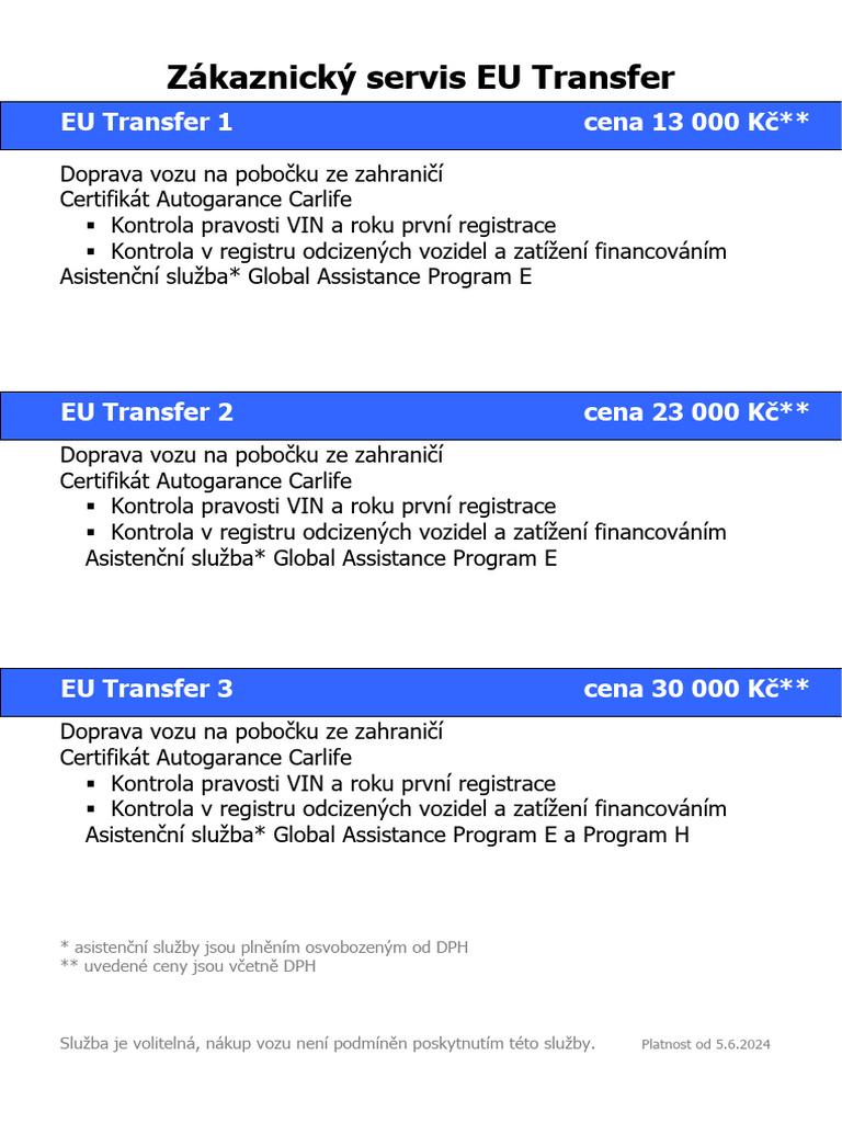 Zákaznický Servis EU Transfer | PDF