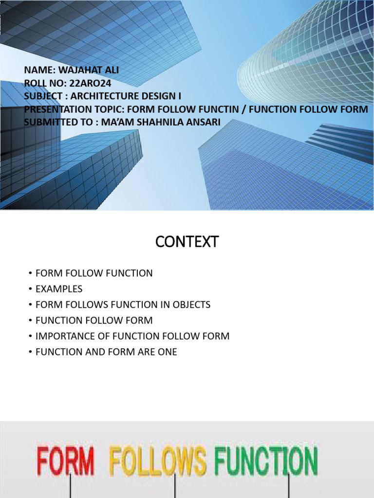 Presentation1 Form Follow Function | PDF | Design | Function (Mathematics)