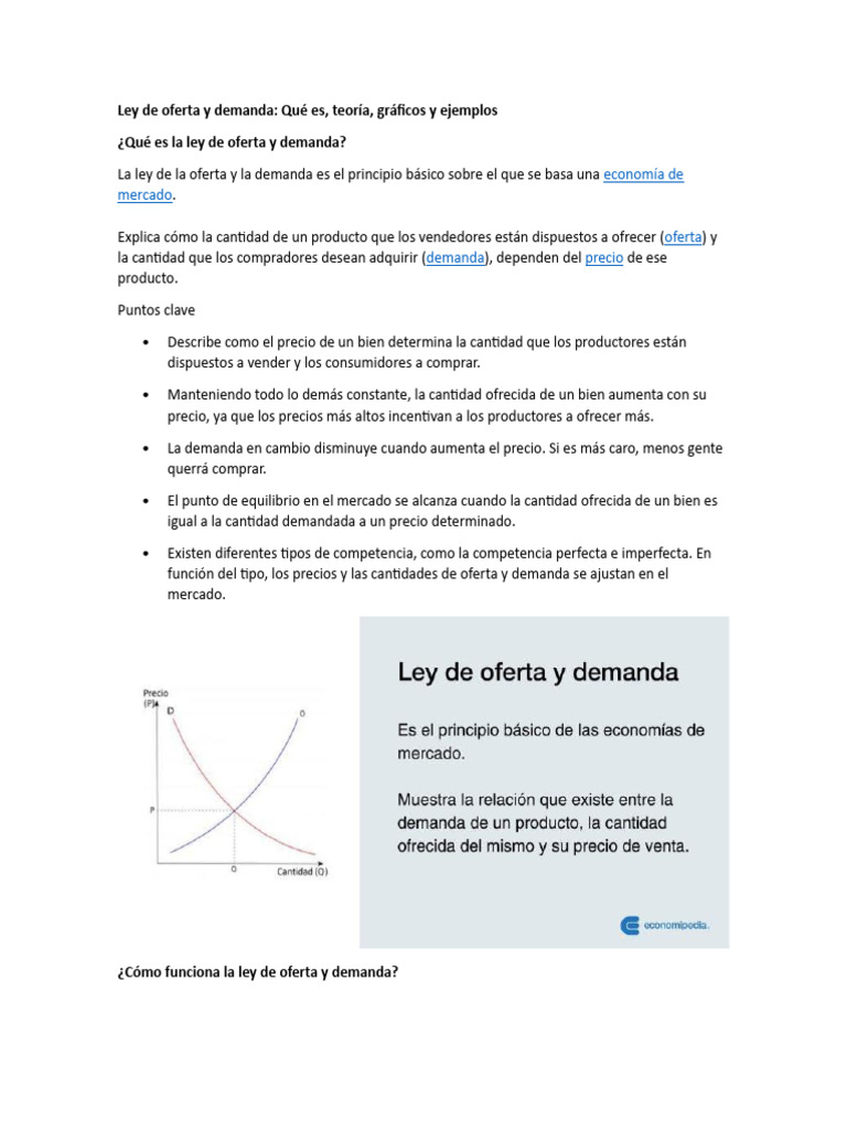 Ley de Oferta y Demanda: Teoría y Ejemplos | PDF | Oferta y demanda ...