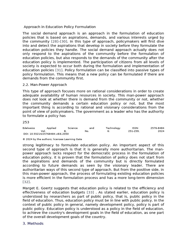 Approaches To Education Development Policy | PDF | Policy | Methodology