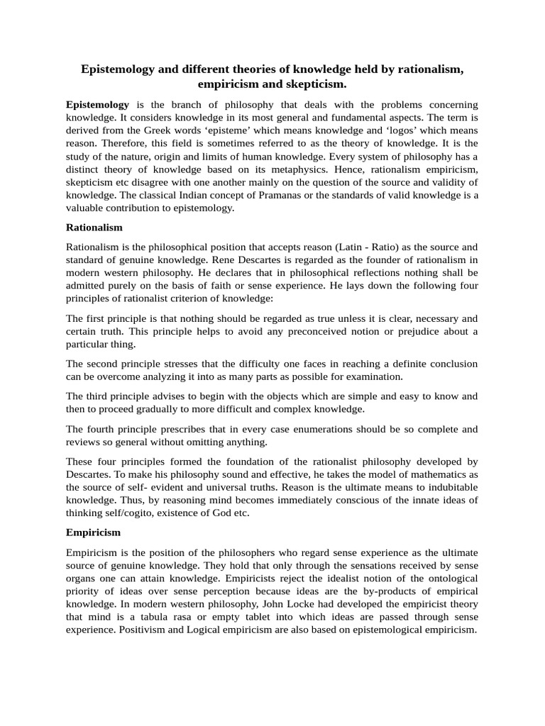 Epistemology: Rationalism, Empiricism, Skepticism | PDF | Empiricism ...