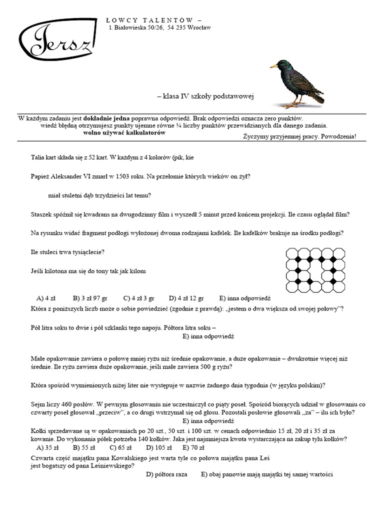 Alfik Matematyczny Klasa 4 Odpowiedzi Zadania-ALFIK-2005-klasa-4 | PDF