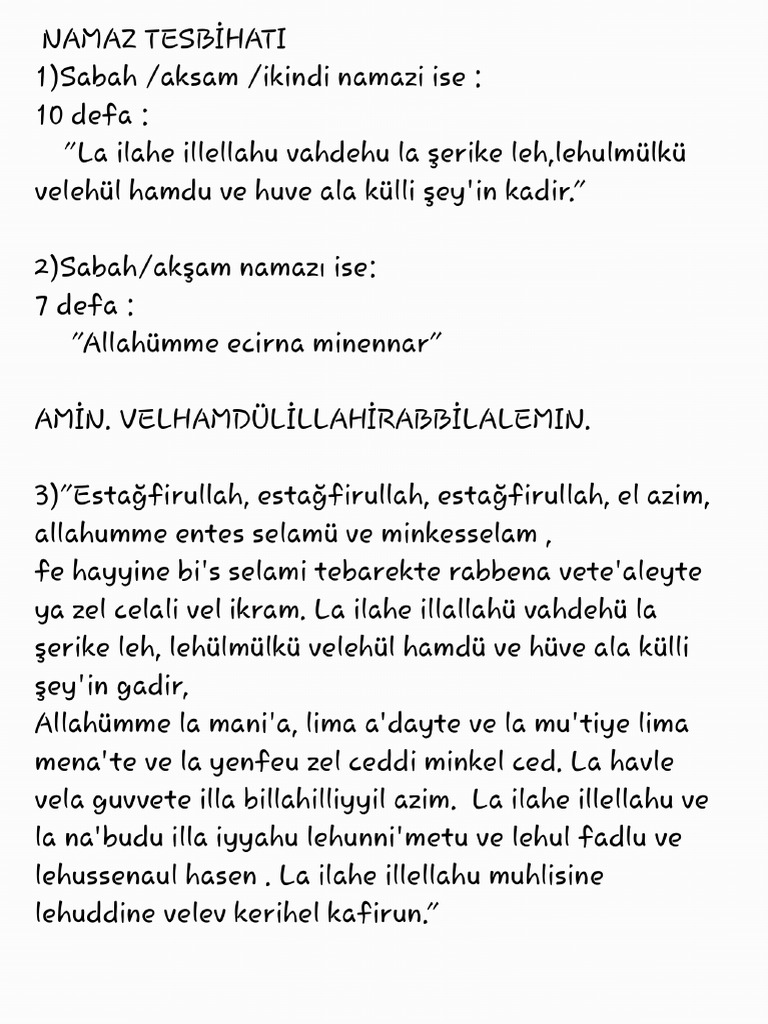 Yats Namaz Tesbihat