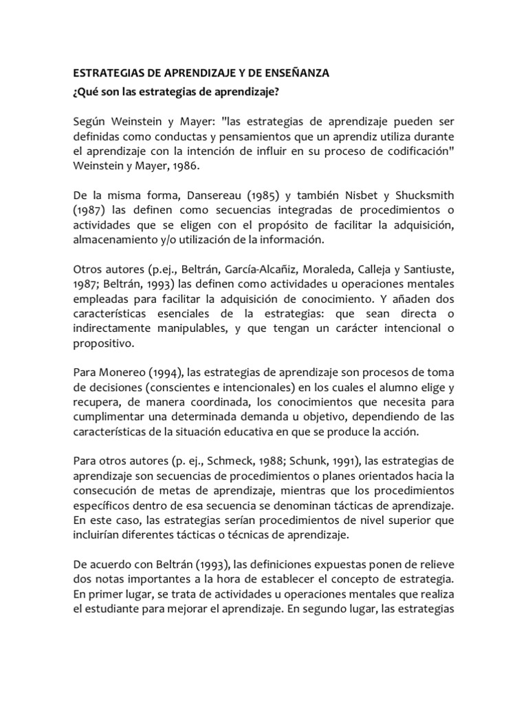 Estrategias de Aprendizaje y de Enseñanza | PDF | Aprendizaje ...