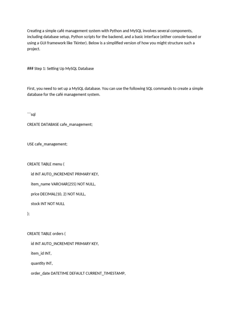 Cafe Management Class 12 | PDF | My Sql | Databases