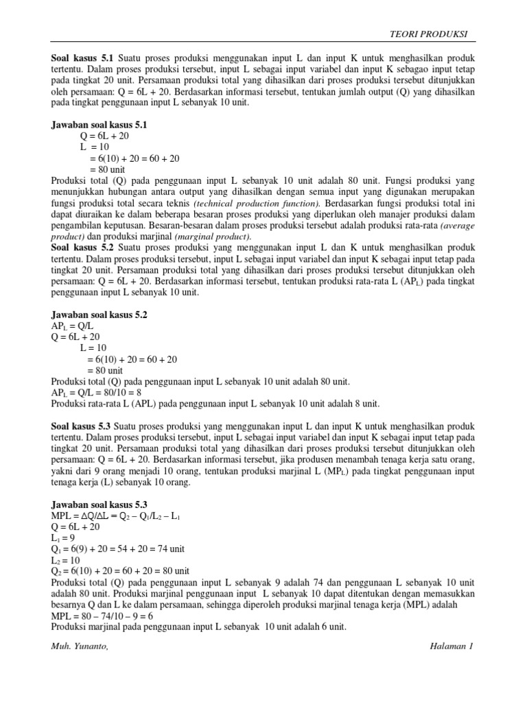 Contoh Soal Fungsi Produksi Dan Jawaban - Contoh Soal Terbaru