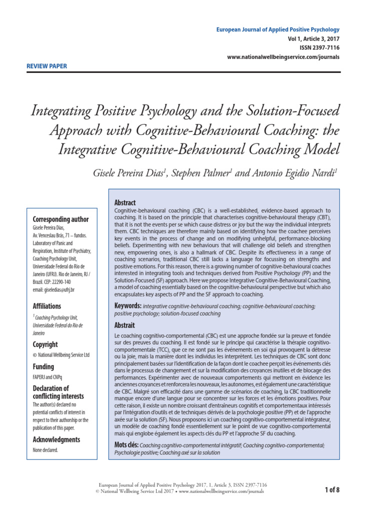 Cognitive Behavioural Coaching Review Paper Pdf Cognitive