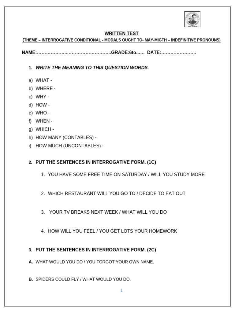Written Test 6to Interrogative Conditional 3T | PDF