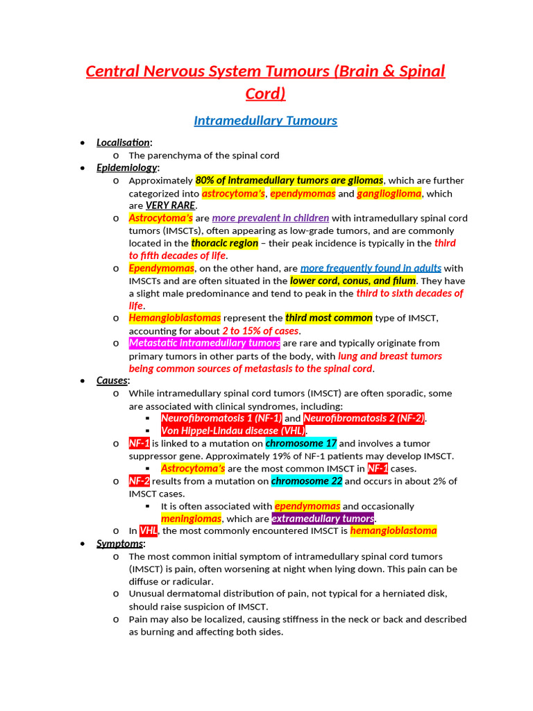 (DONE) Central Nervous System Tumours (Brain & Spinal Cord) | PDF ...