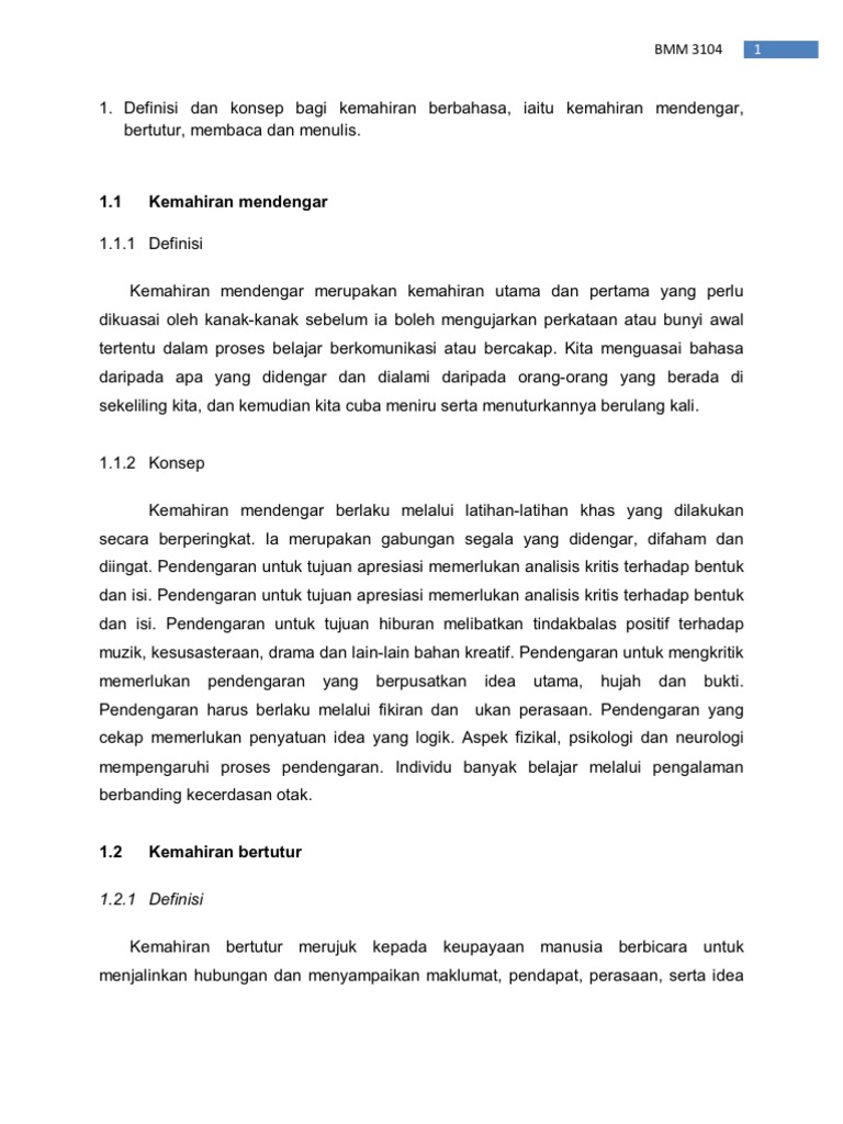 Kemahiran Mendengar Membaca Dan Menulis Pdf