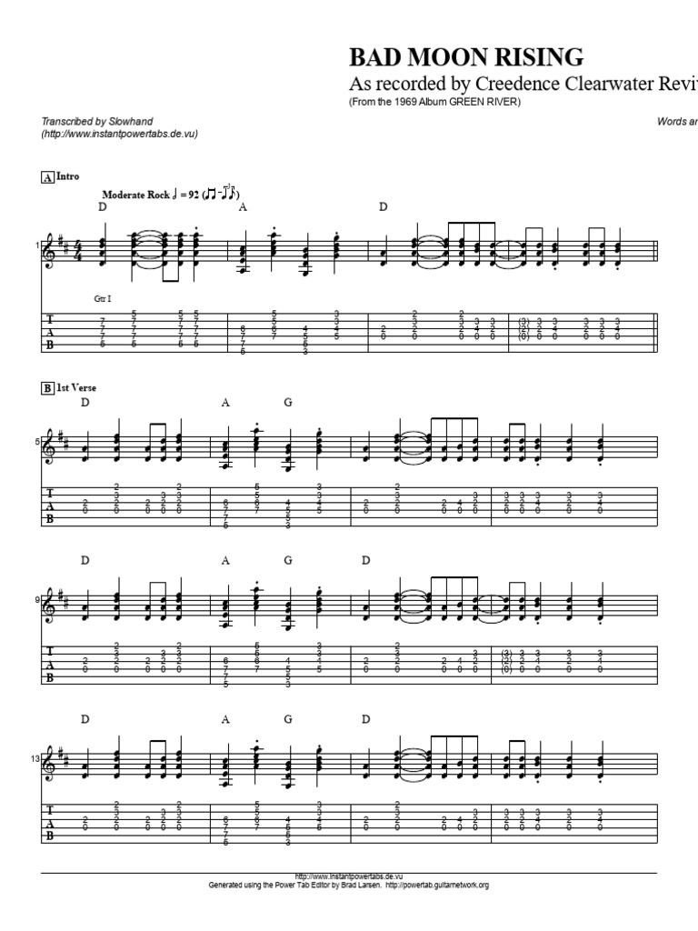 Bad Moon Rising Complete Transcription PDF | PDF | Chansons produites par