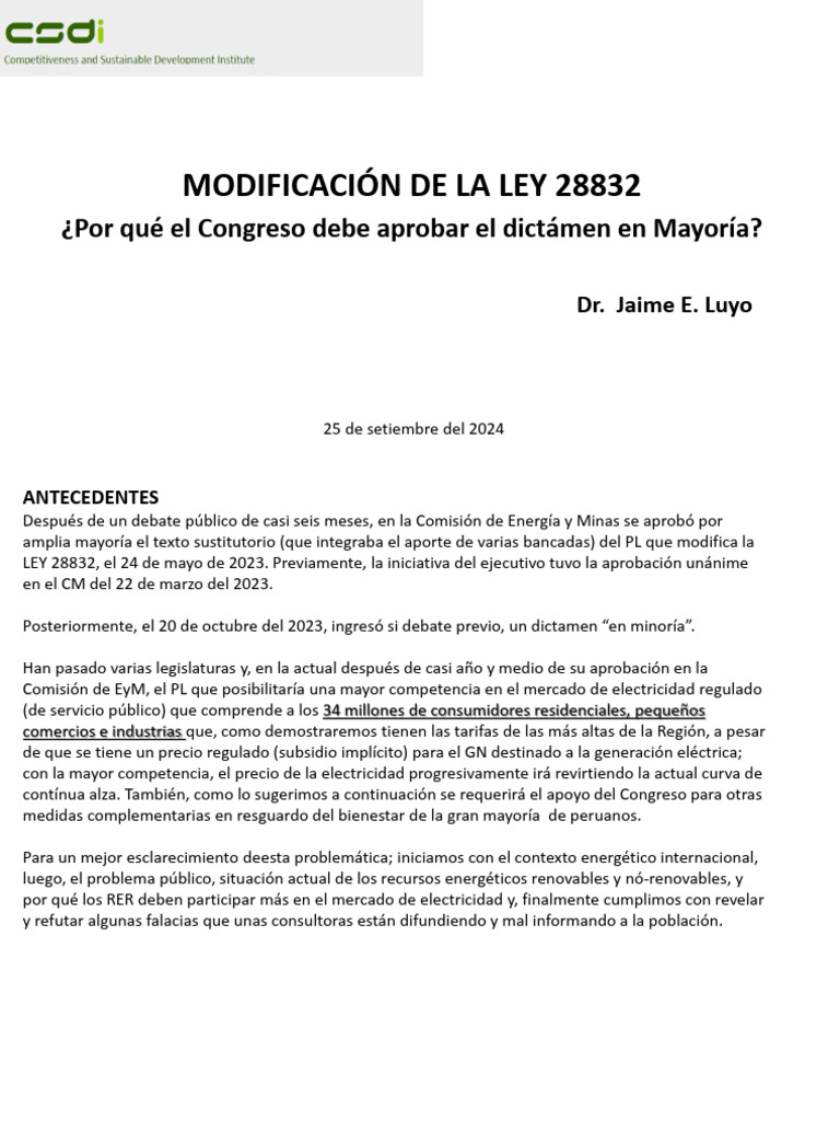 Modificación de La Ley 28832: ¿Por Qué El Congreso Debe Aprobar El ...