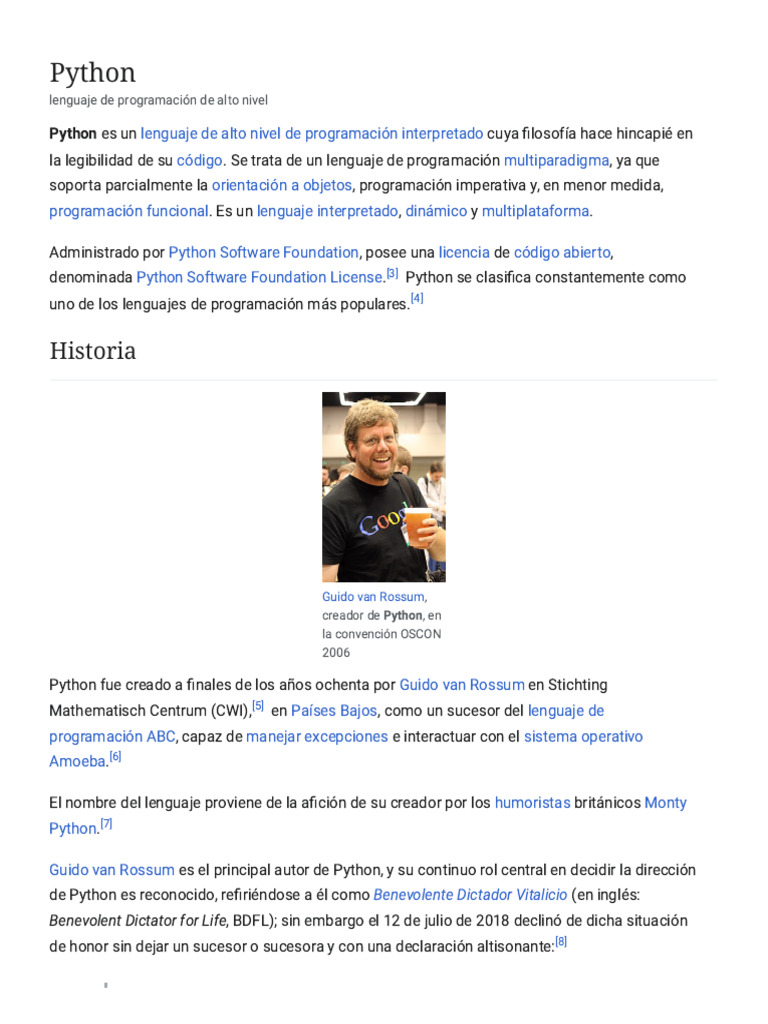Python - Wikipedia, La Enciclopedia Libre | PDF | Python (lenguaje de ...