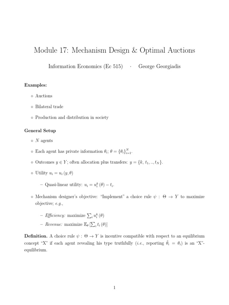 Mechanism Design in Optimal Auctions | PDF | Auction | Mathematical ...