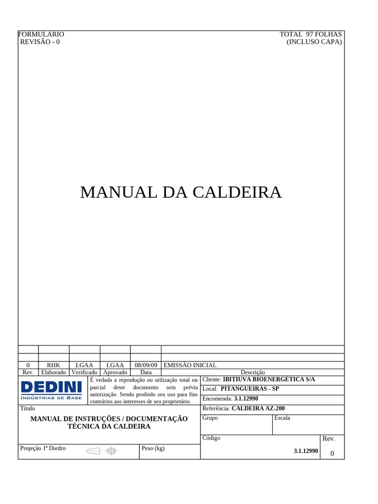 Manual Técnico da Caldeira AZ-200 | PDF | Caldeira | Combustão