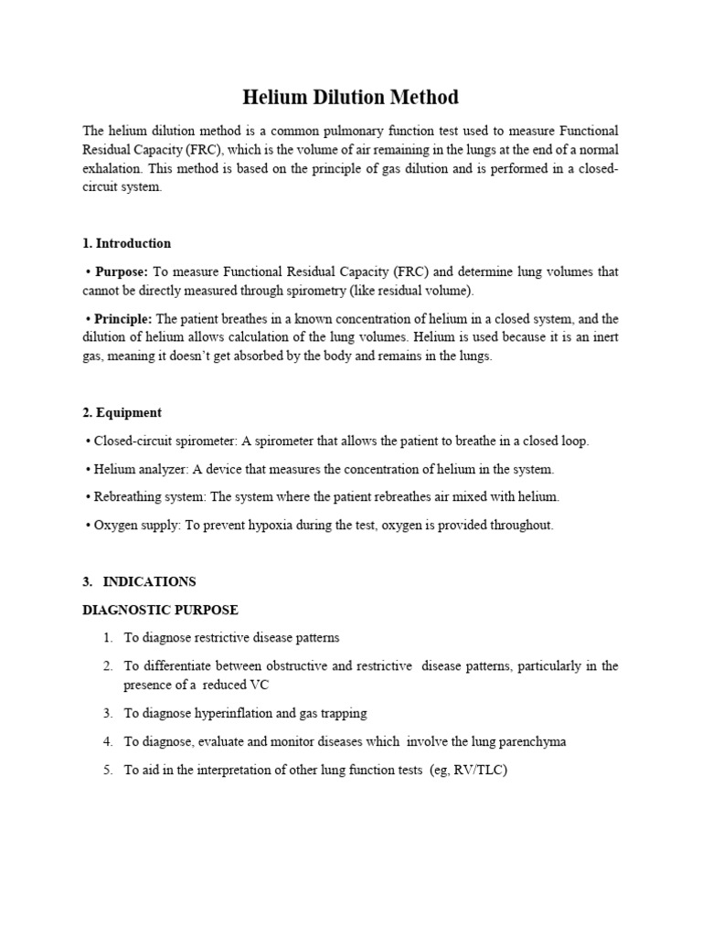 Helium Dilution Method Notes | PDF | Diseases And Disorders | Respiration