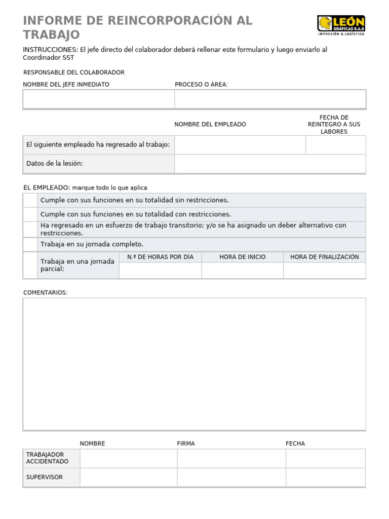 Informe de Reincorporación Laboral | PDF | Crecimiento personal y ...