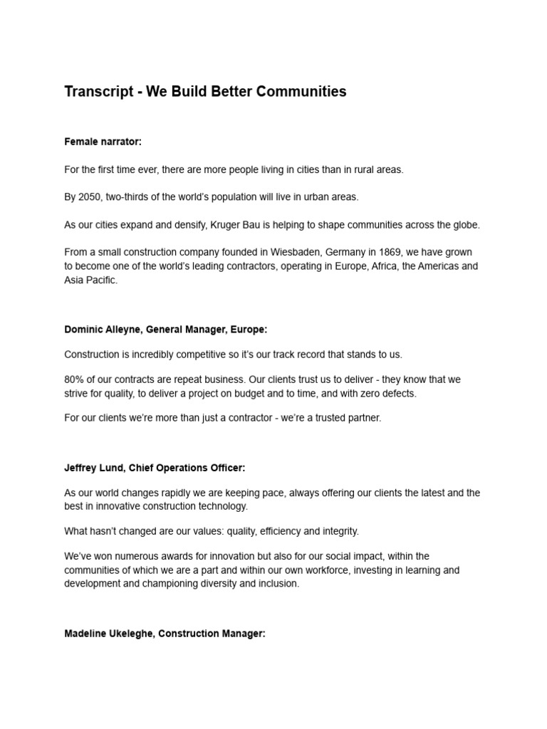 Transcript - We Build Better Communities | PDF