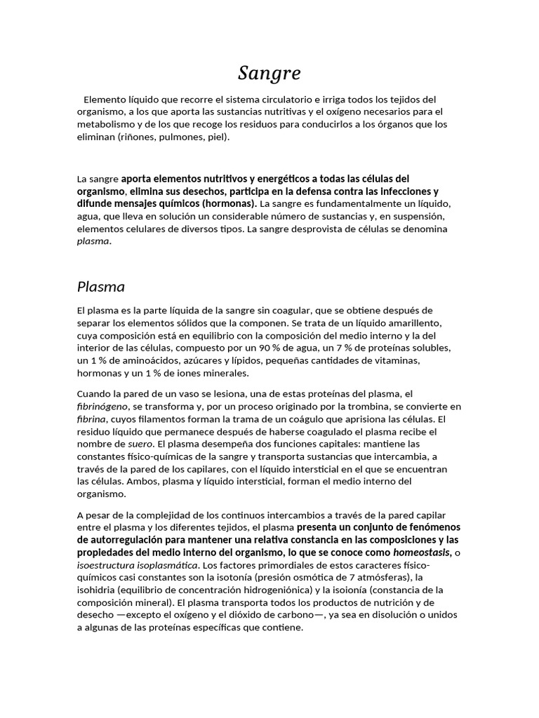 Funciones De La Sangre Pdf Sangre Leucocito
