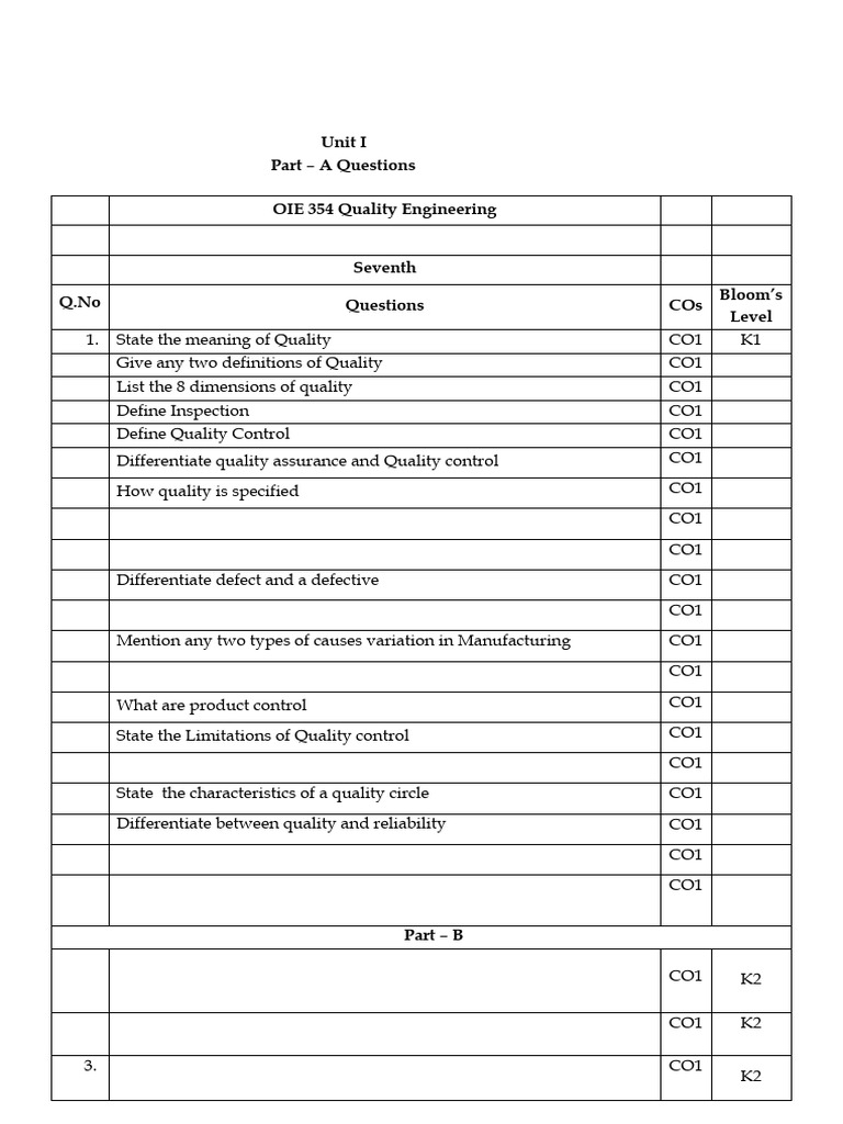 Quality Engineering Exam Questions | PDF | Quality Assurance