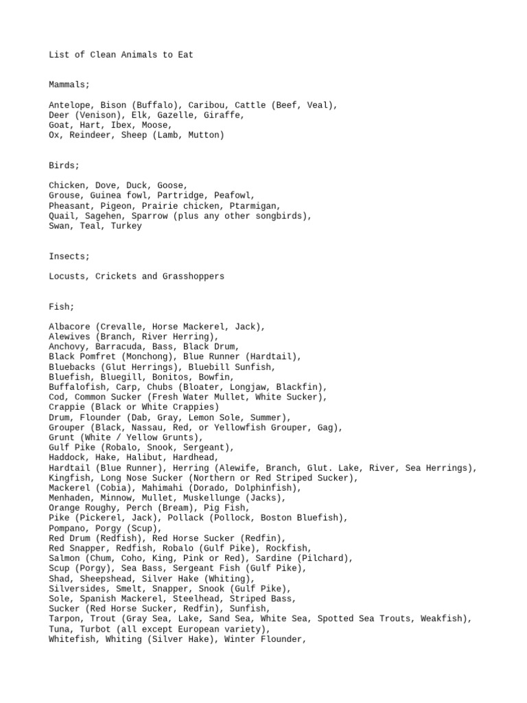 List of Clean Animals To Eat | PDF