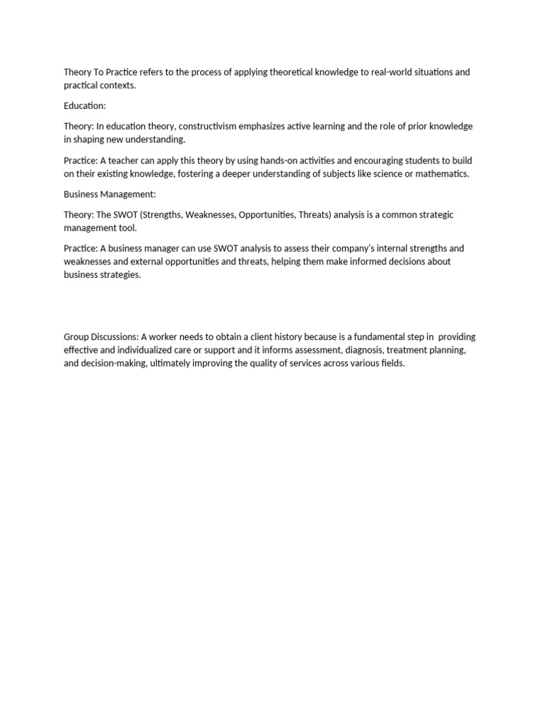 Theory To Practice Refers To The Process of Applying Theoretical ...