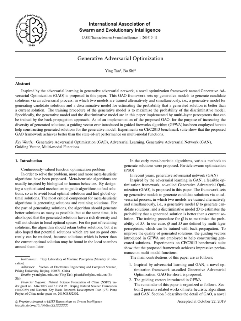 Generative Adversarial Optimization Framework | PDF | Mathematical ...