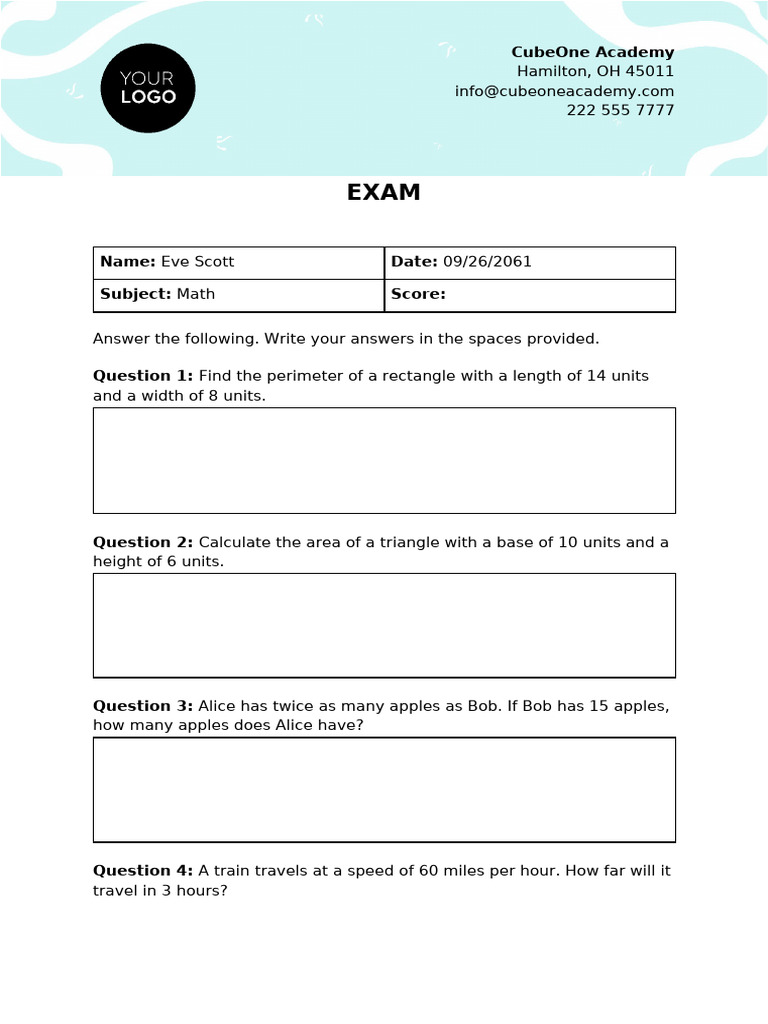 Math Exam for Students | PDF