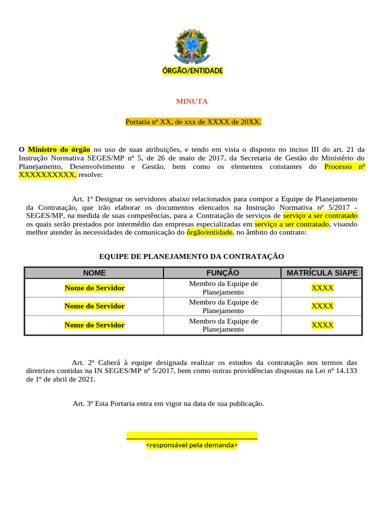 Designação da Equipe de Planejamento | PDF