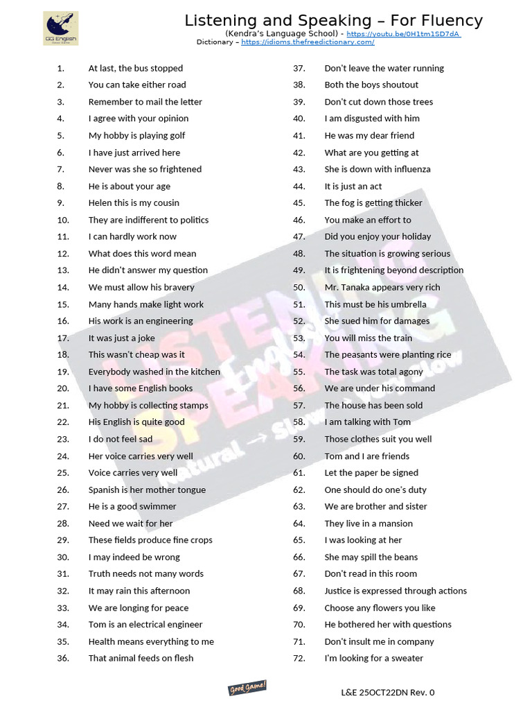 Listening and Speaking for Fluency | PDF