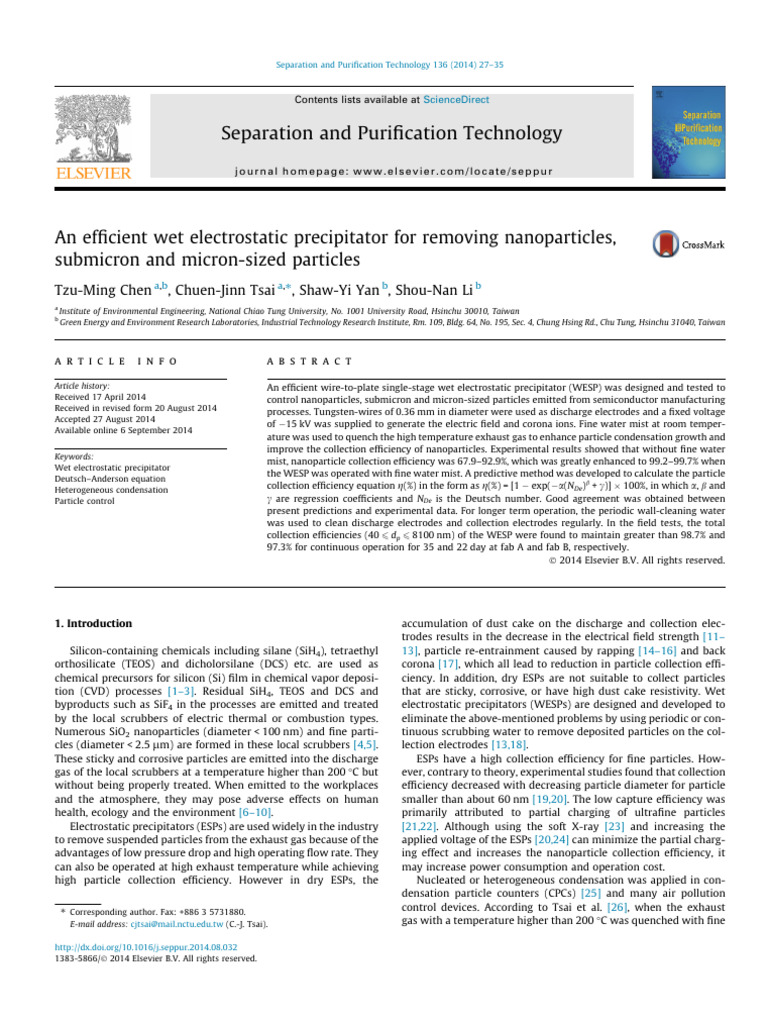 Efficient WESP for Particle Removal | PDF | Chemistry | Electricity